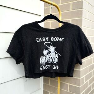 Black biker inspired cropped Henley tee